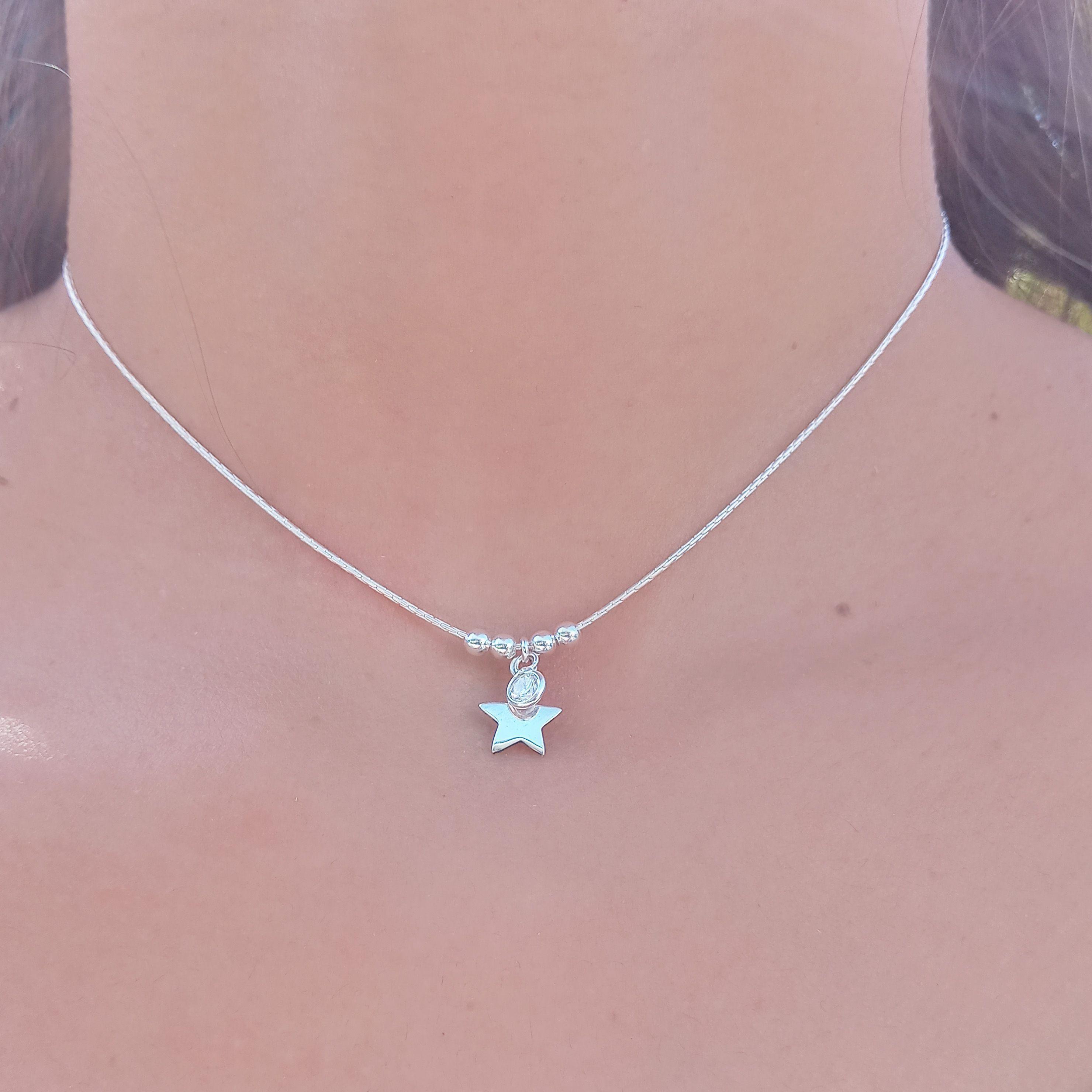Collar Choker Estrella Bolas Circón Plata Fina 925-1