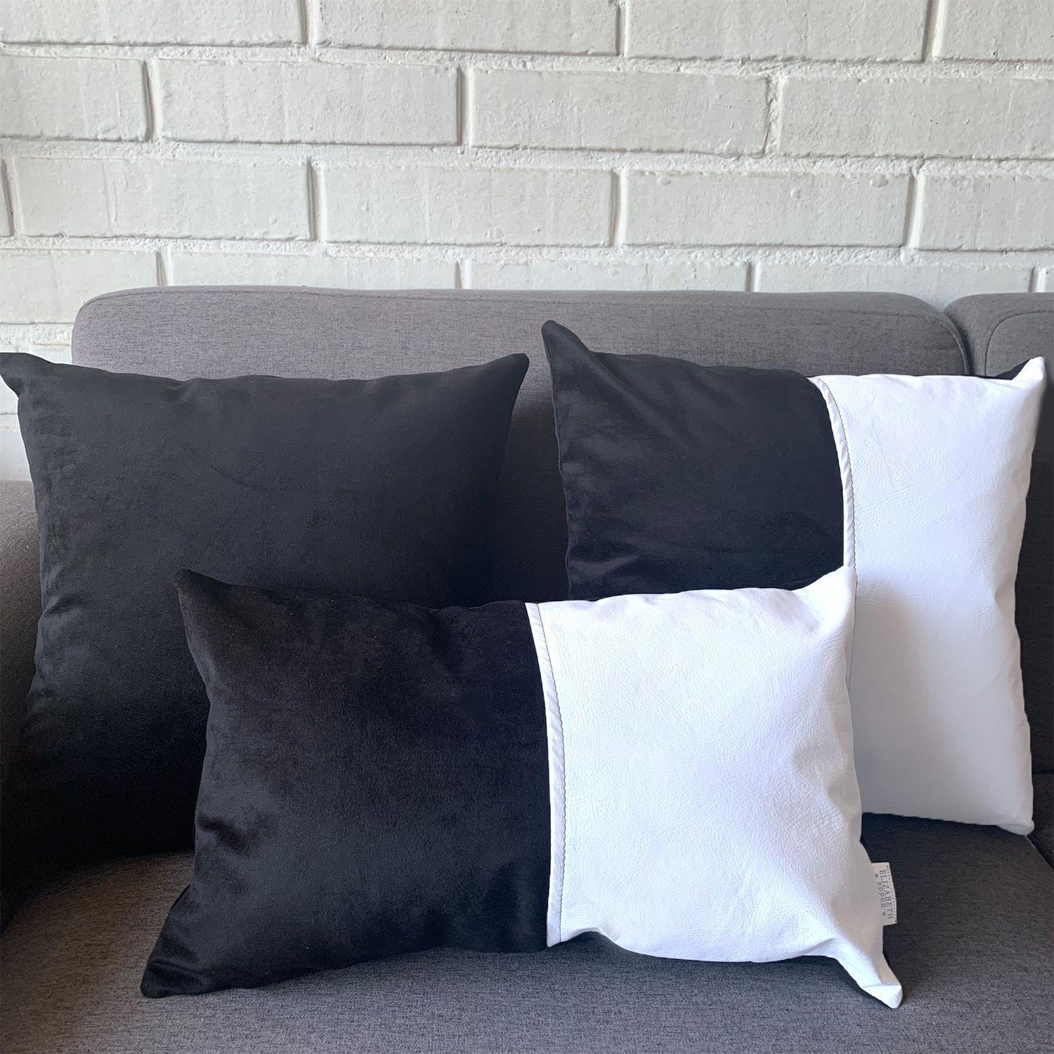 Cojin Decorativo EcoCuero Blanco y Negro 50x30 Relleno-2