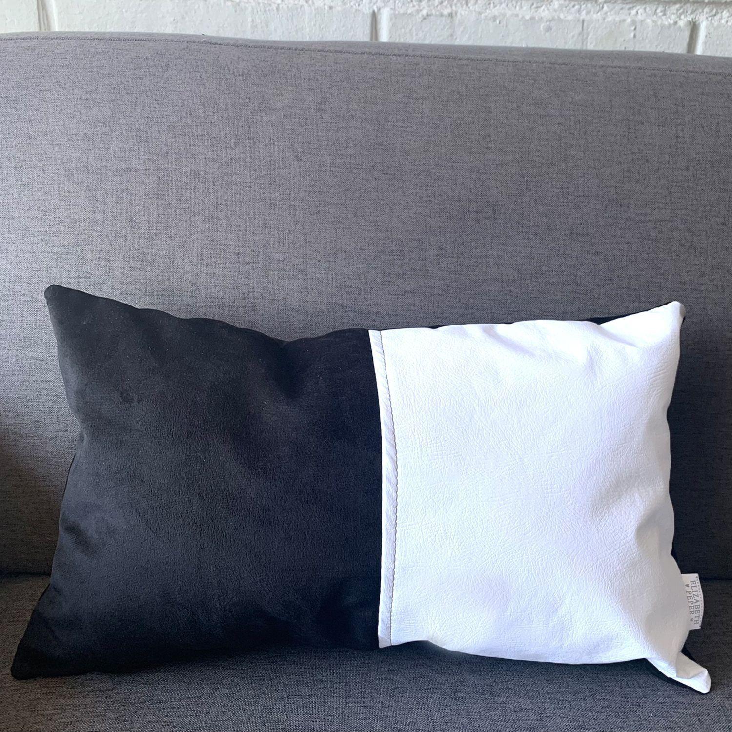 Cojin Decorativo EcoCuero Blanco y Negro 50x30 Relleno-3