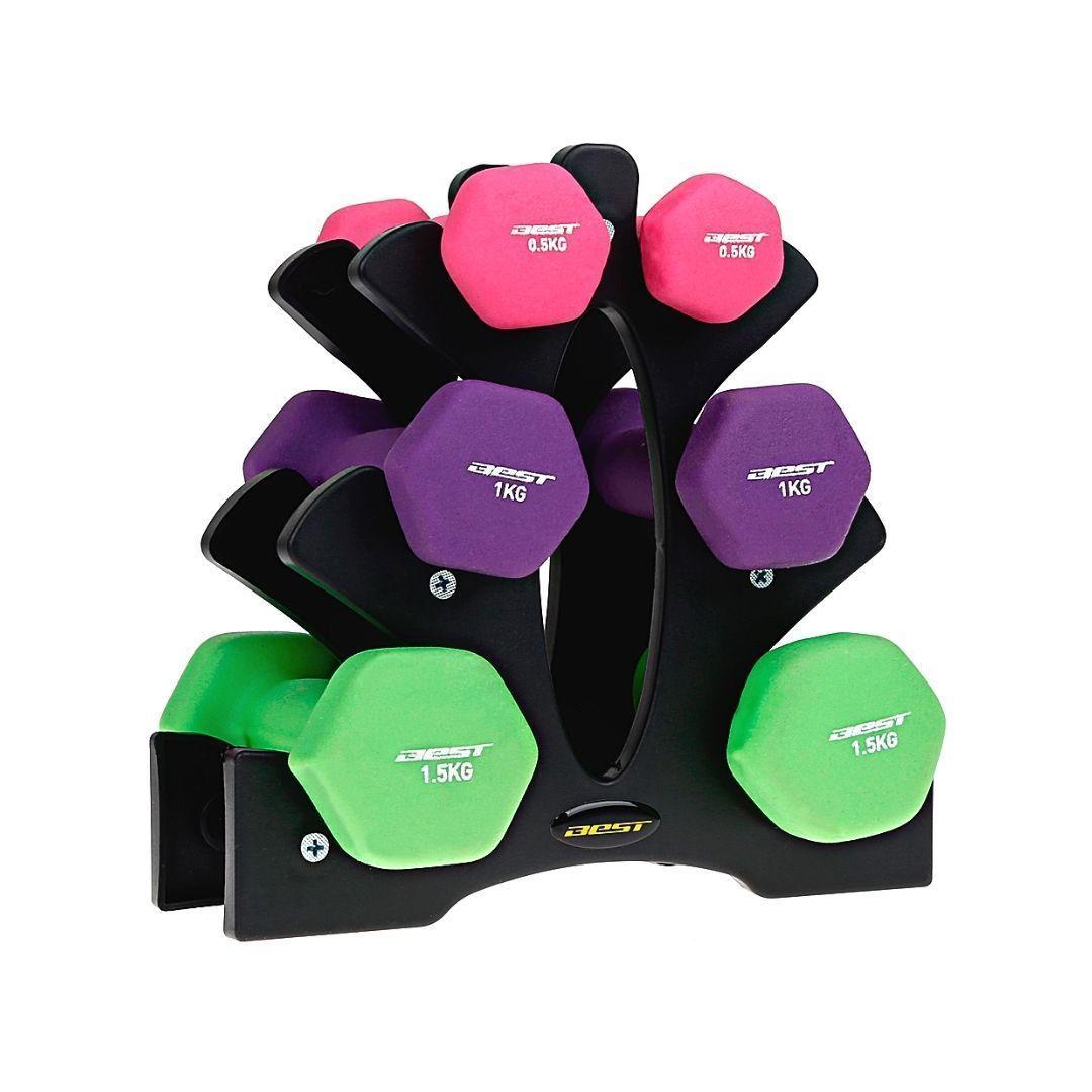 Set Mancuernas Neopren Best Con Stand 0.5/1/1.5kg-0