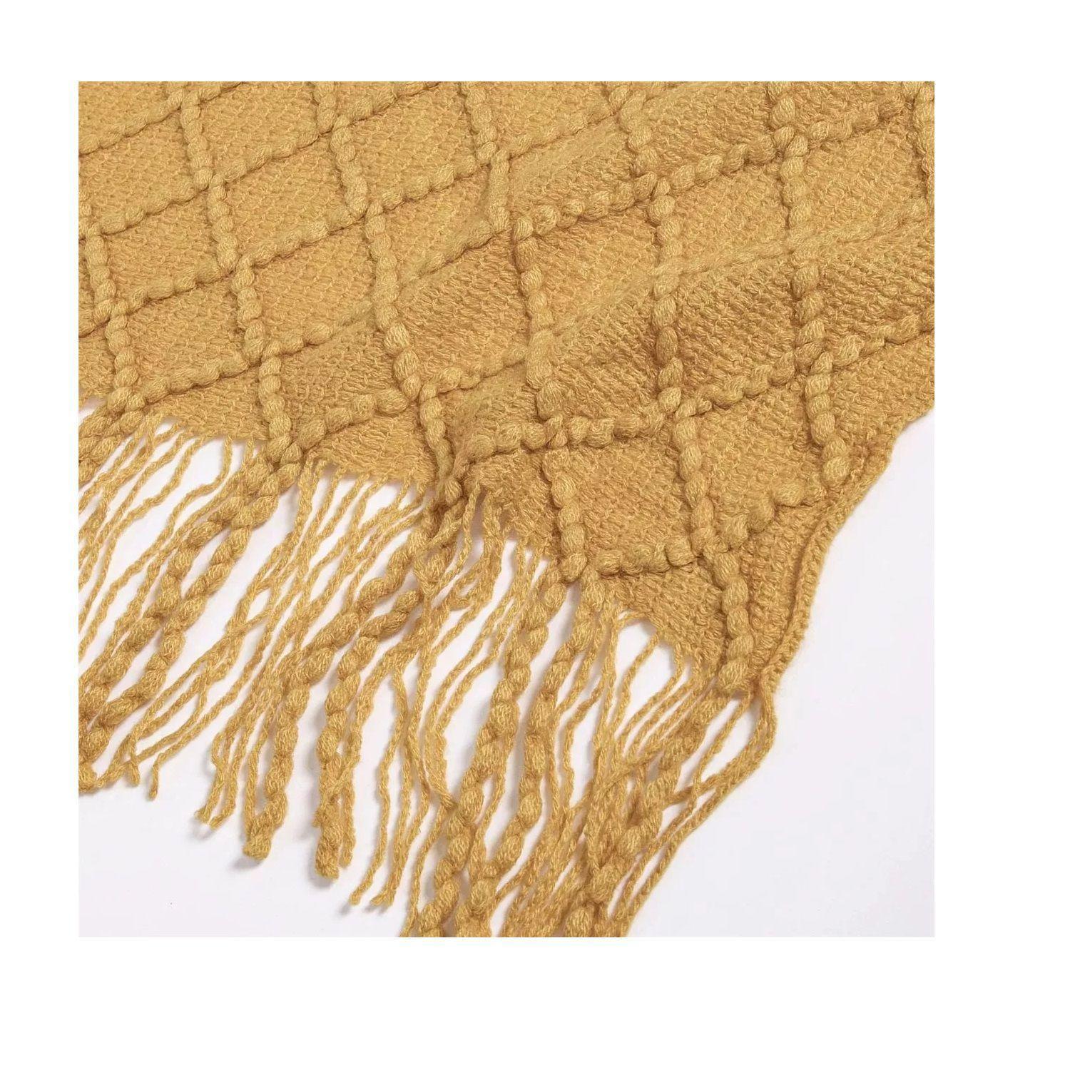 Manta Decorativa Tejida Estilo Nordico Para Sofa Sillon Cama Amarillo-2