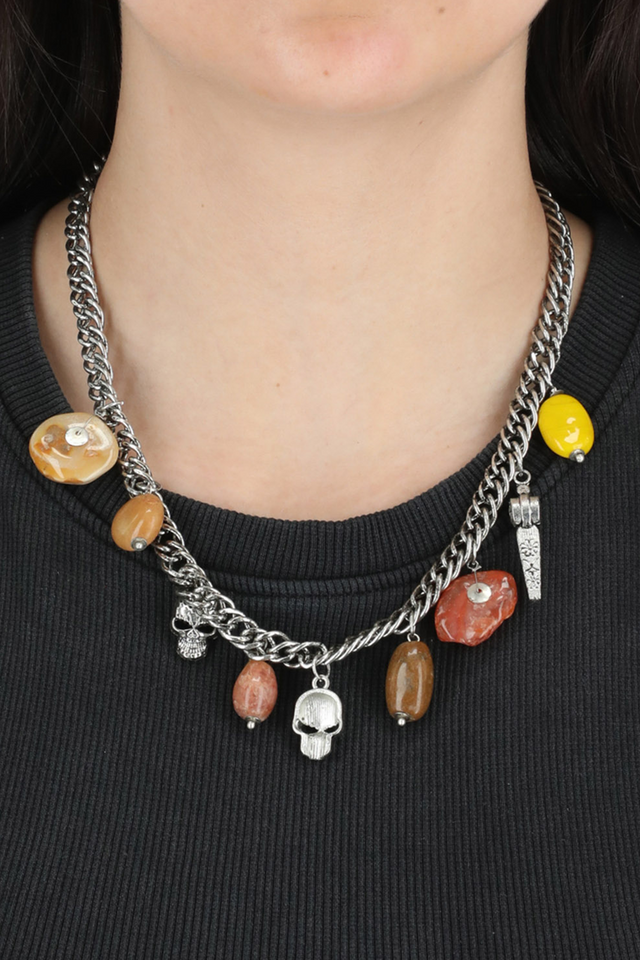 Collar Corto Plateado Trigal Skull Humana-1