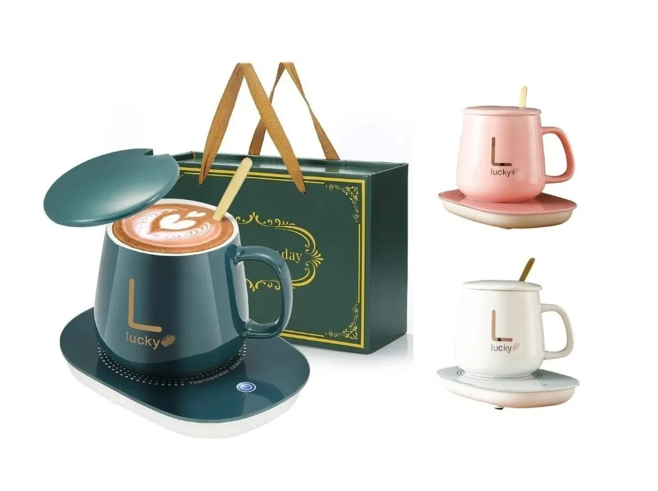 Tazón Calentador Eléctrico de Cerámica 370 ml con Cuchara Rosada-1