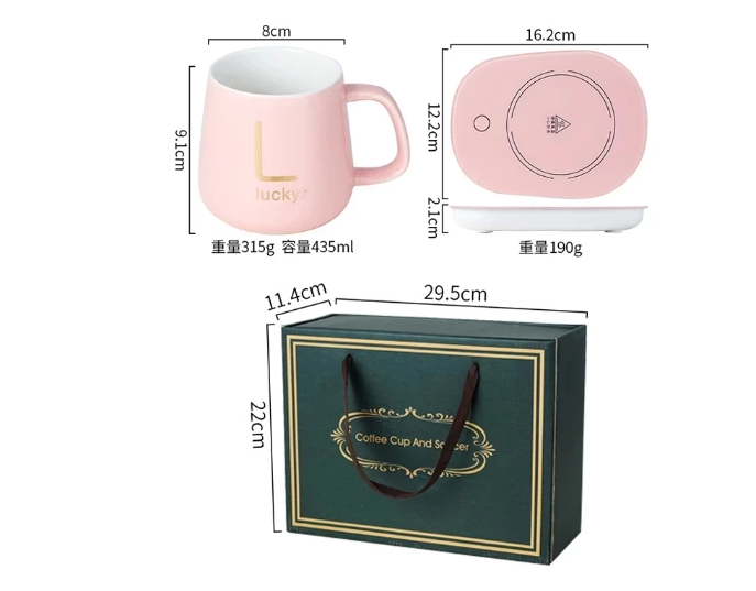 Tazón Calentador Eléctrico de Cerámica 370 ml con Cuchara Rosada-2