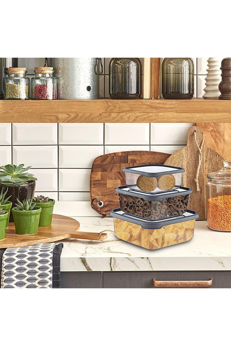 Set 3 Pzs Contenedor Alimentos Cuadrado Gris-5