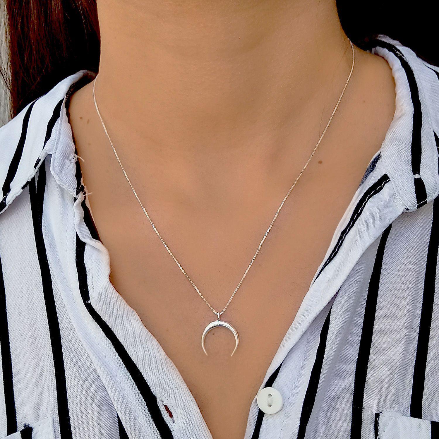Collar Luna Invertida 45cm Plata Fina 925-2