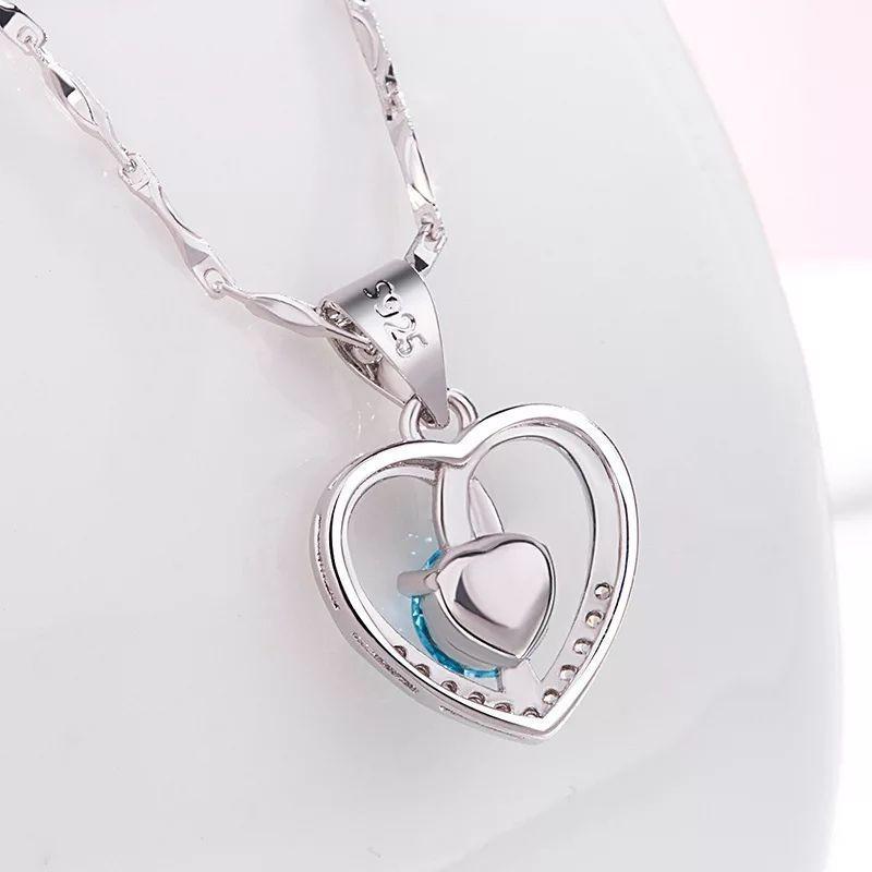 Collar Corazon Circon Azul-2