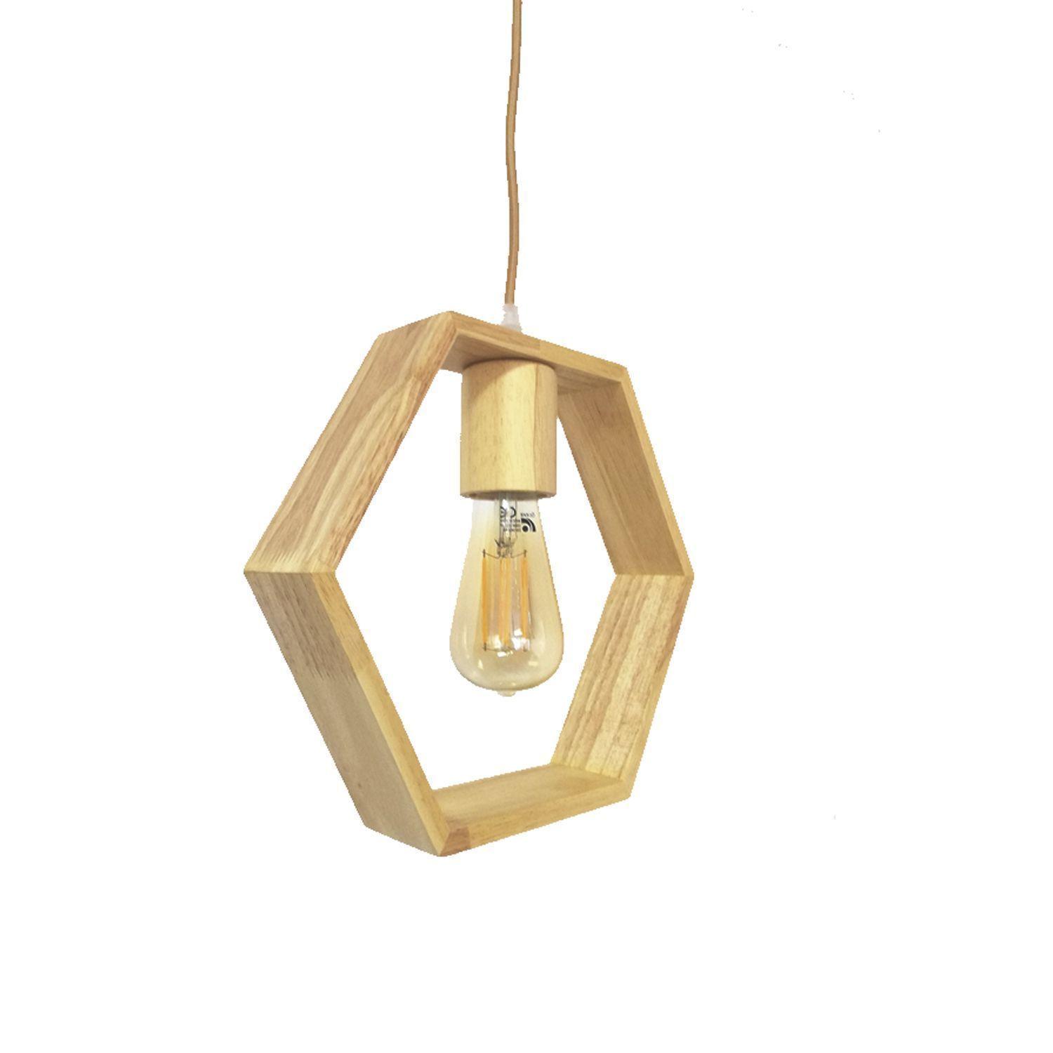 Lámpara Colgante de Madera Decorativa Hexagonal E-27-2