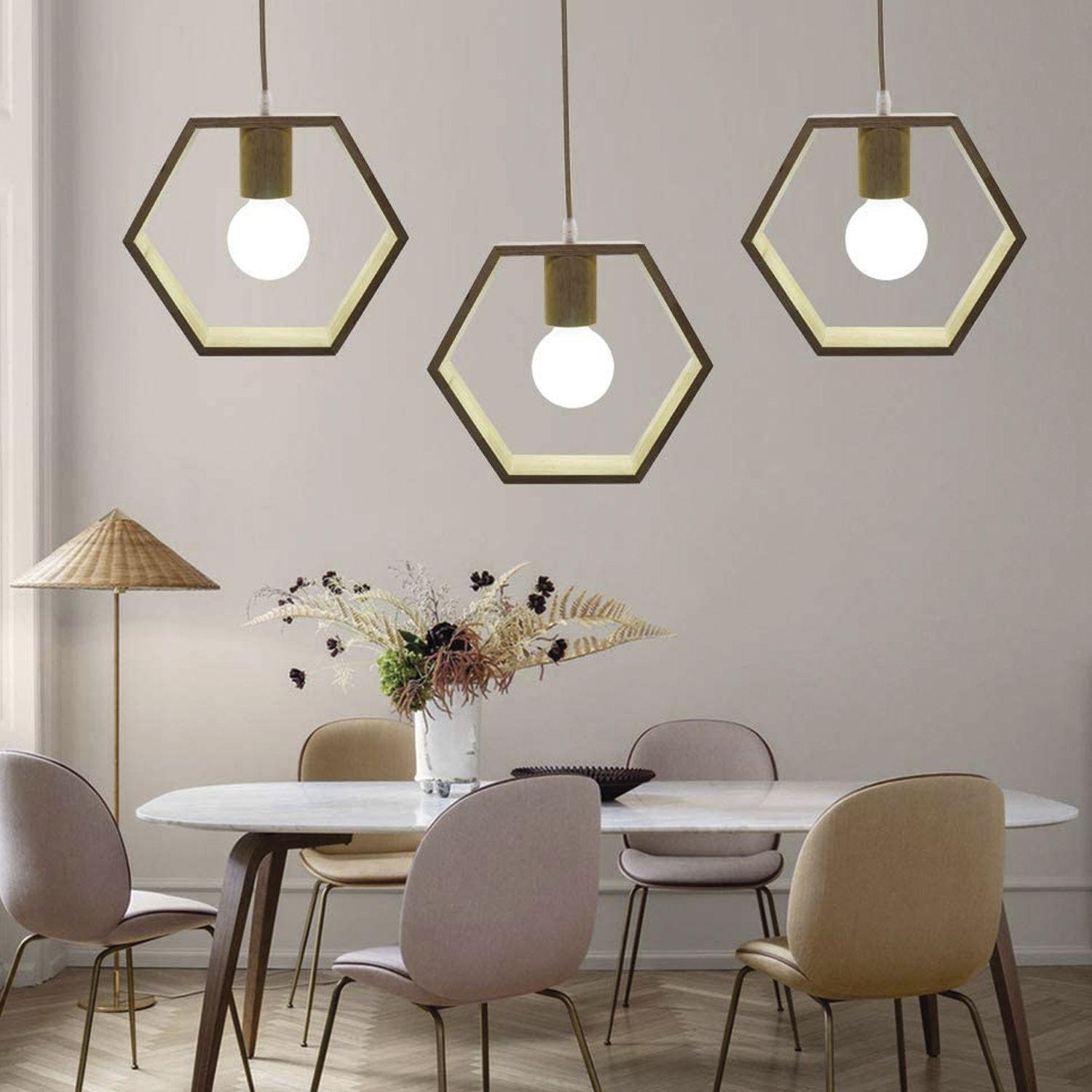 Lámpara Colgante de Madera Decorativa Hexagonal E-27-4
