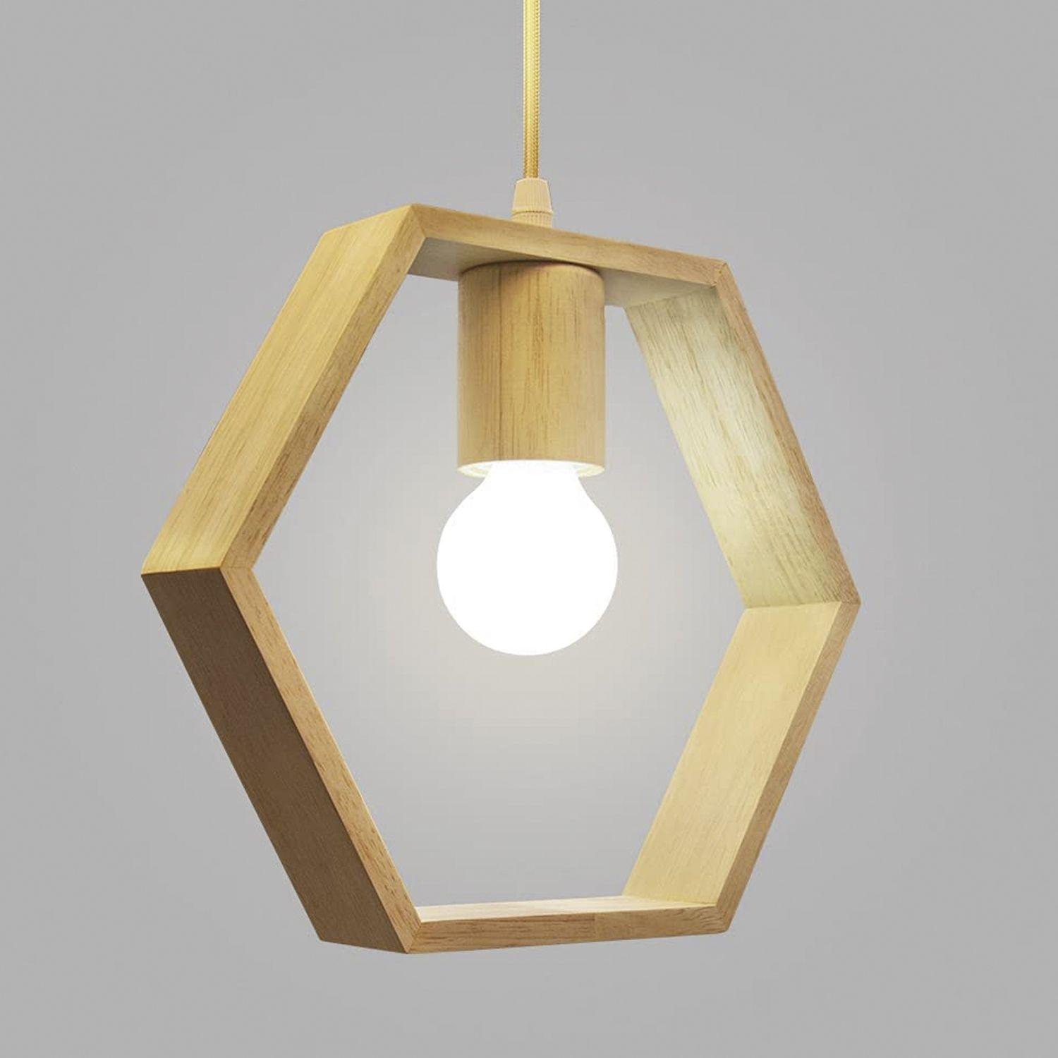 Lámpara Colgante de Madera Decorativa Hexagonal E-27-3
