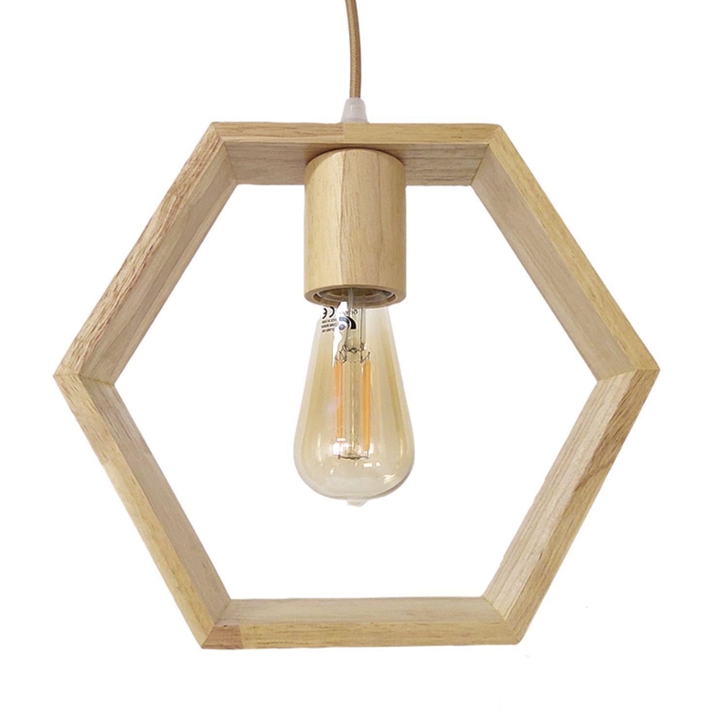 Lámpara Colgante de Madera Decorativa Hexagonal E-27-1