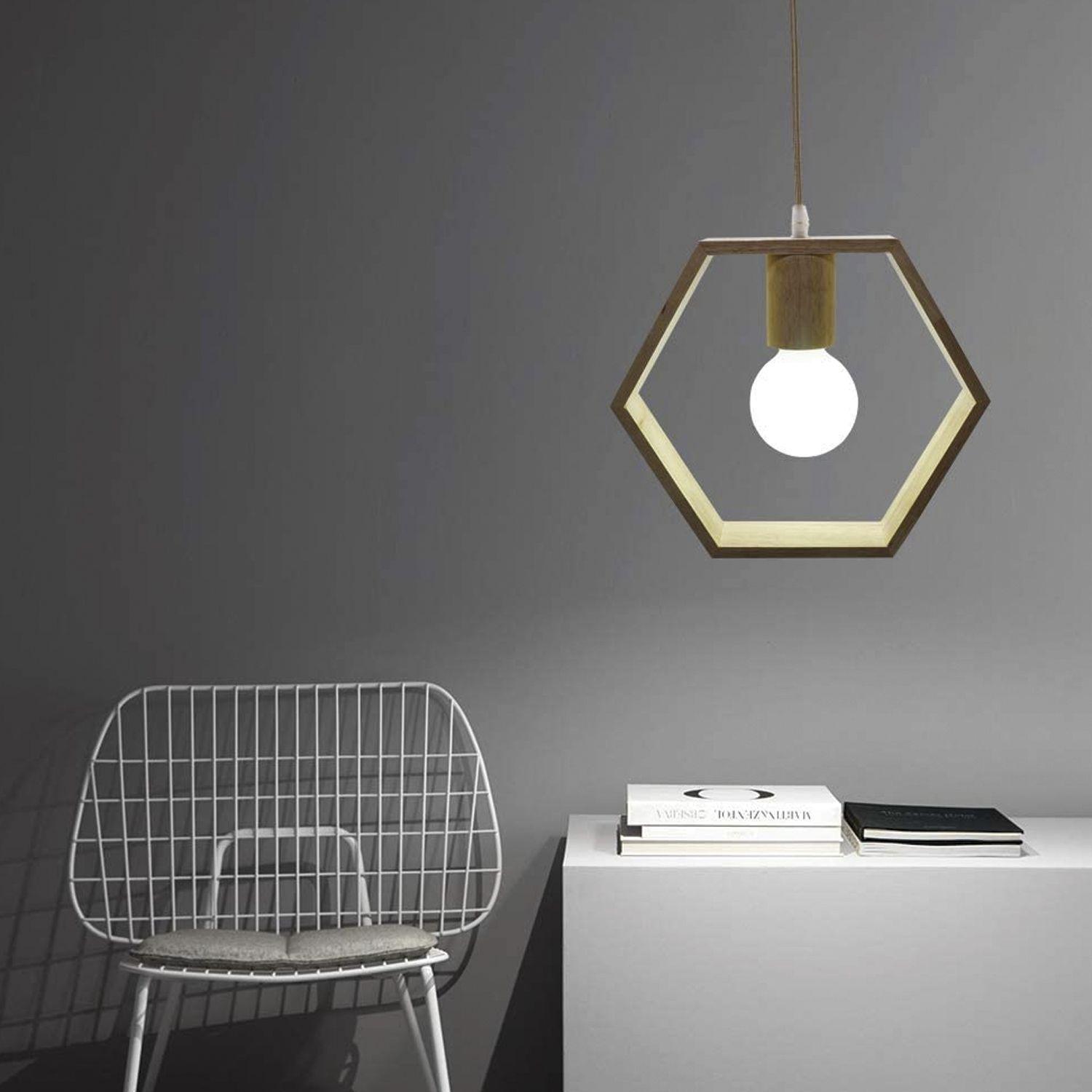Lámpara Colgante de Madera Decorativa Hexagonal E-27-5