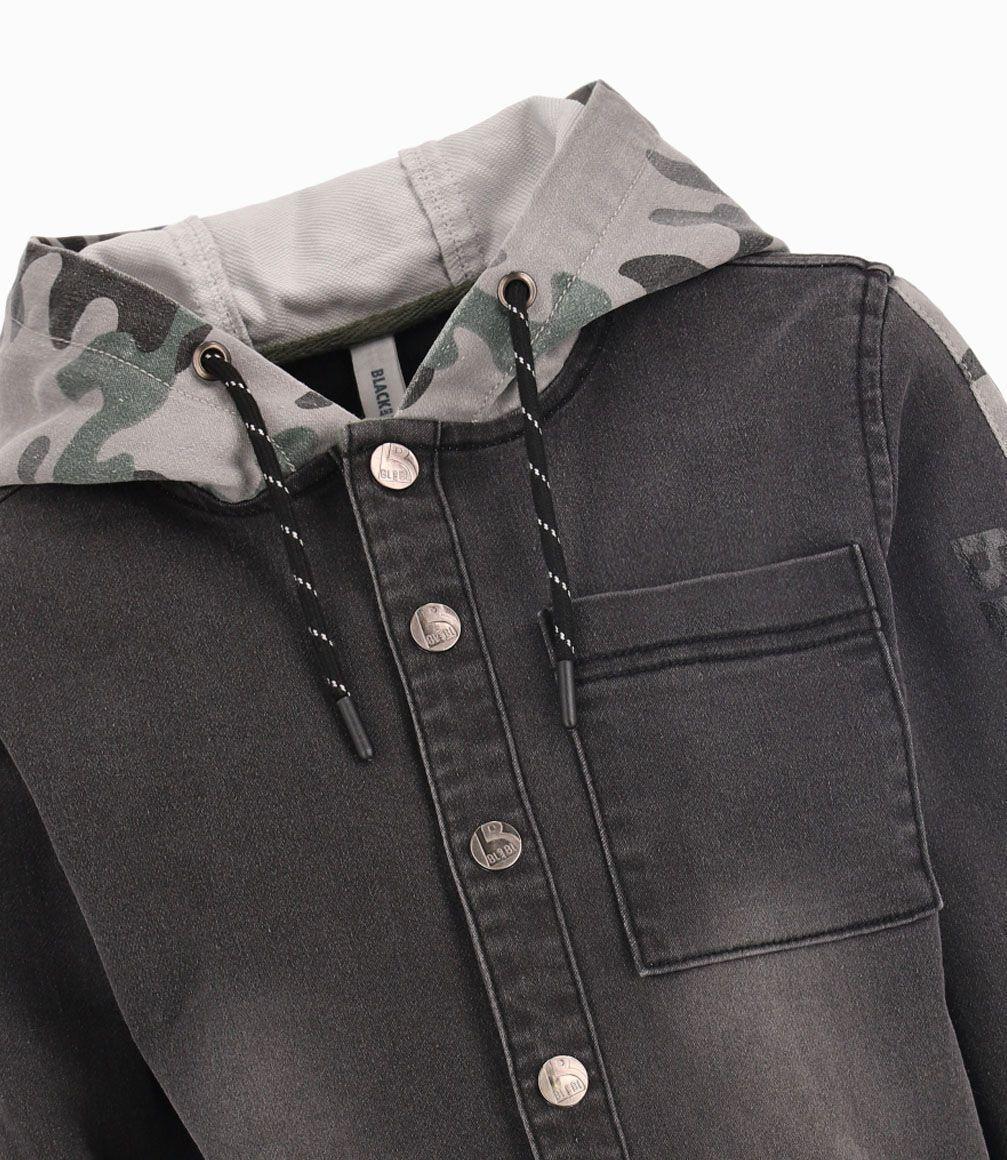 Camisa Con Capucha Niño Denim Negro Black and Blue-2