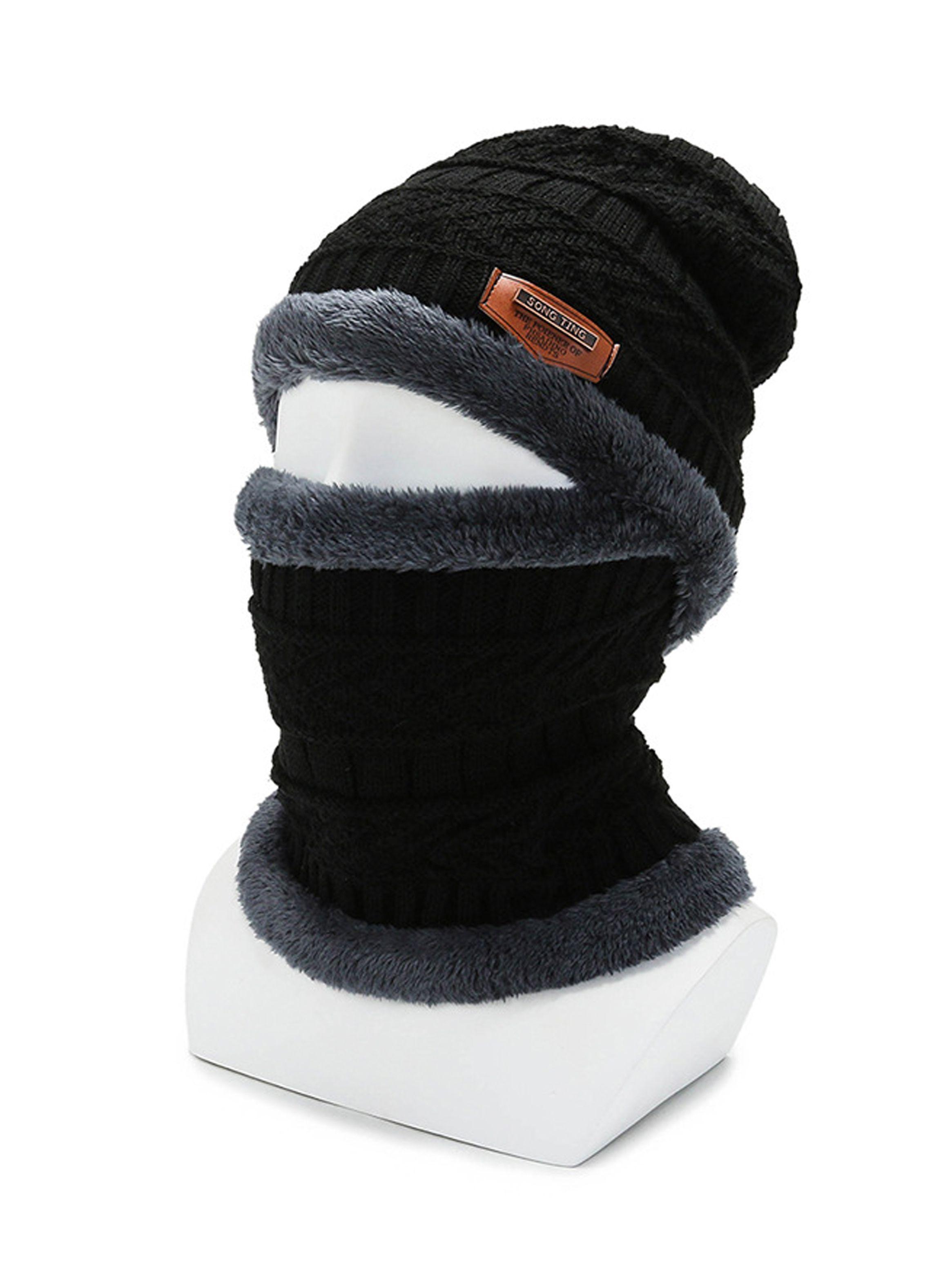 Set Calentador Gorro y Bufanda De Cuello Negro Invierno Unisex-0