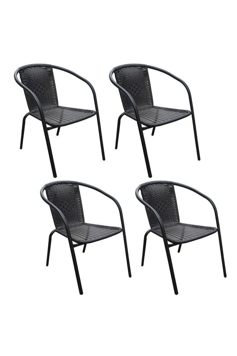 Pack 4 Silla De Terraza Ratán Sintético y Acero Negro-0