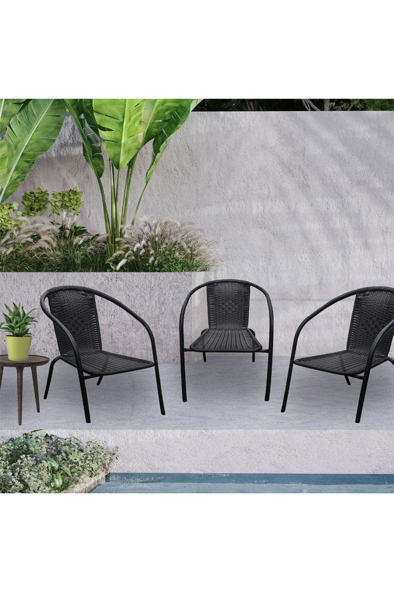 Pack 4 Silla De Terraza Ratán Sintético y Acero Negro-1
