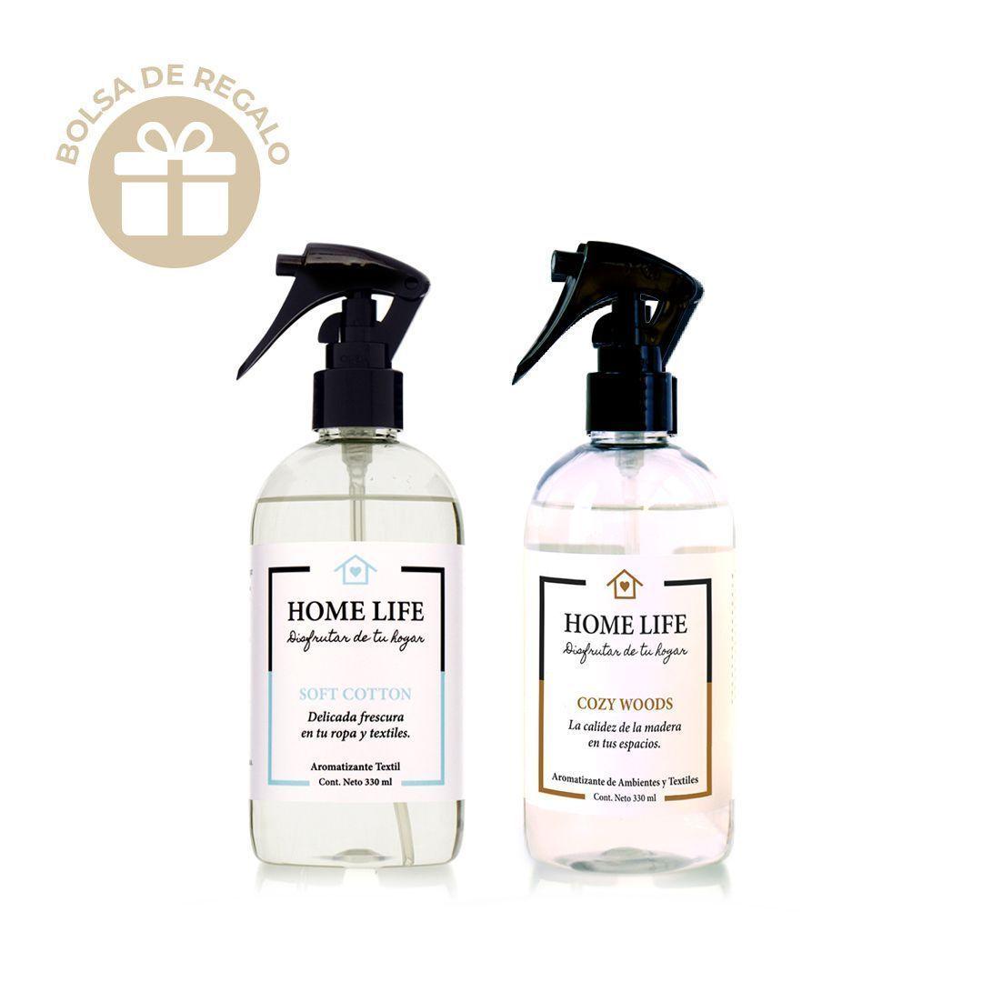 Aromatizantes de Ambientes Soft Cotton 330 ml + Cozy Woods 330 ml + Bolsa Home Life TNT-0
