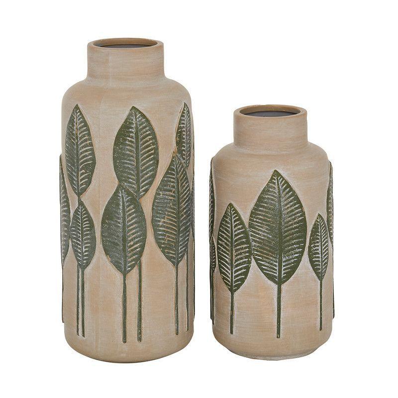 Set Jarrones Beige Hojas-0