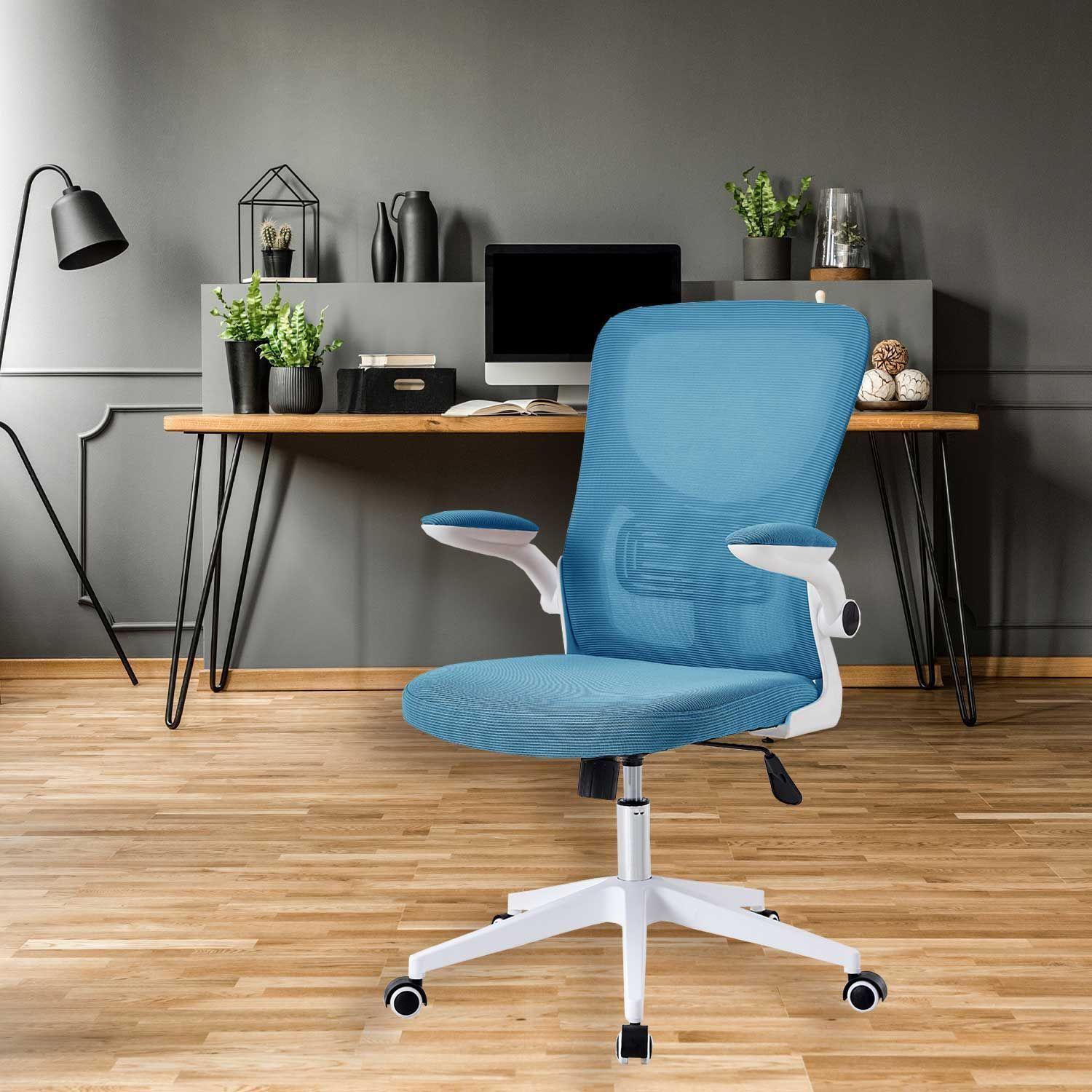 Silla de Oficina con Reposa Brazos Azul-5