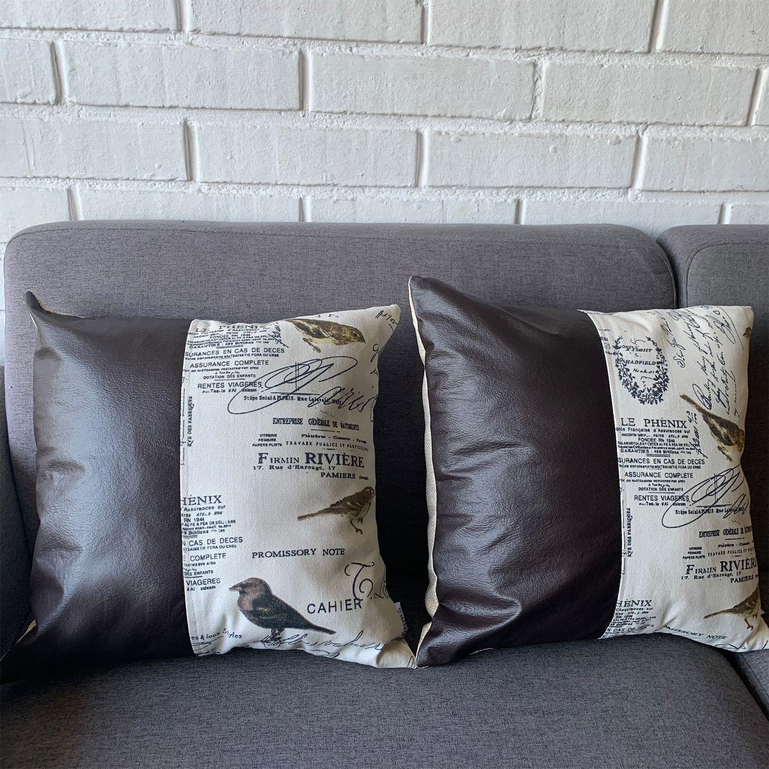 Funda Cojin Decorativo EcoCuero Aves Cafe 60x60-3