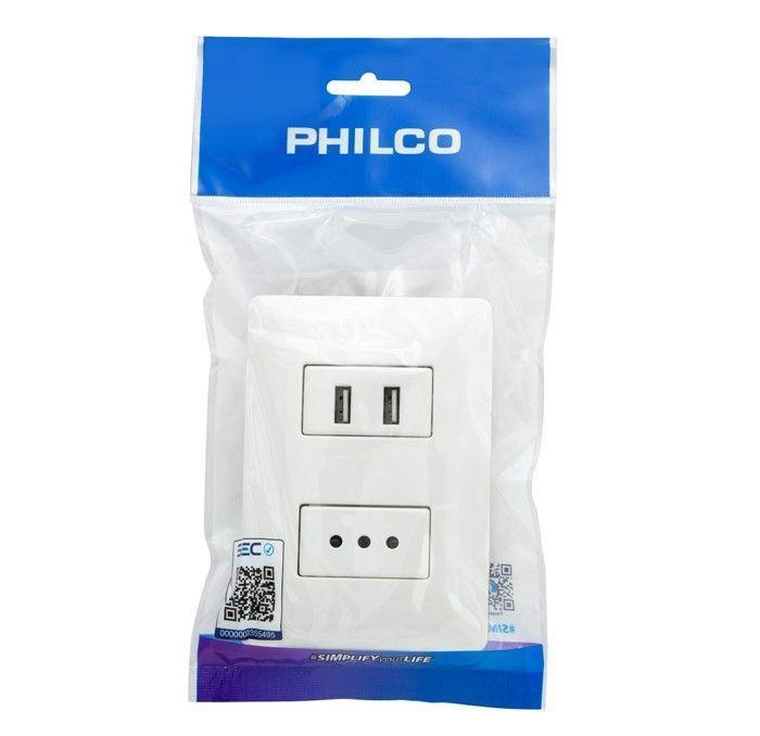 Enchufe Tomacorriente Simple con 2 USB Philco-3