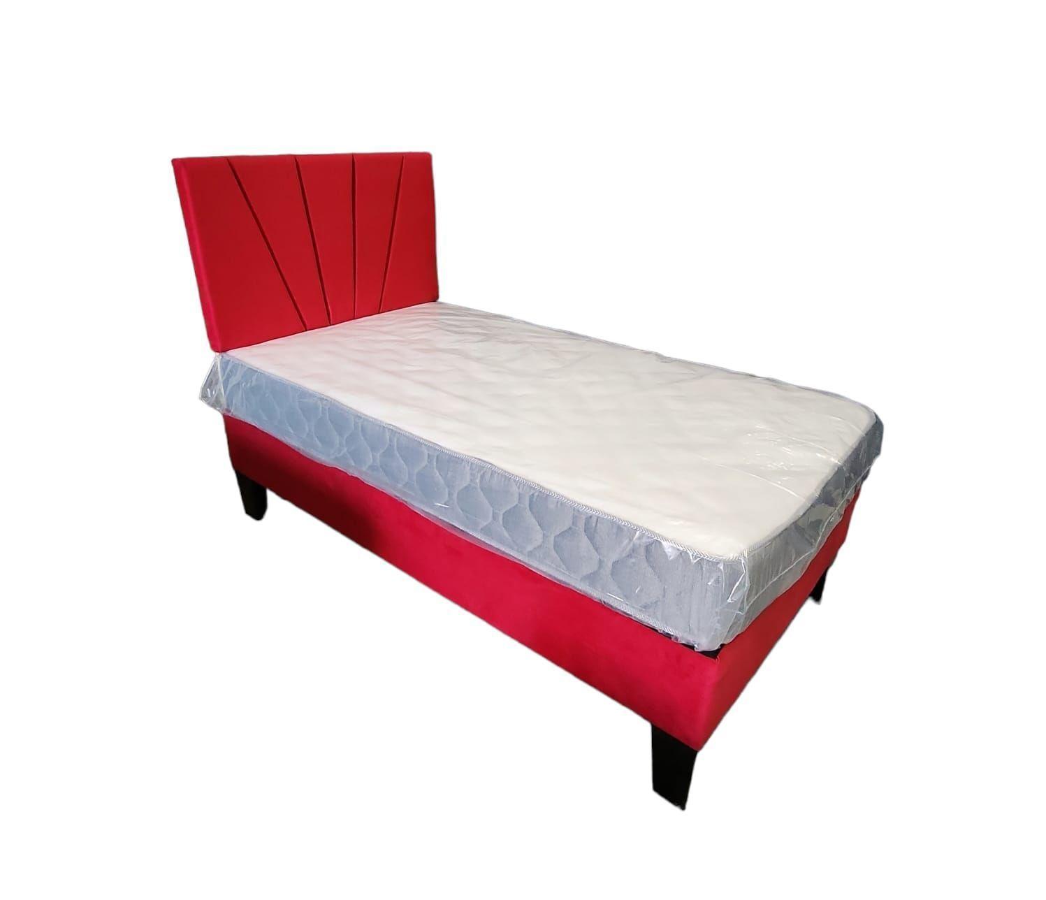 Cama 1.5 Plaza Rojo Felpa lineal Pmadera-2