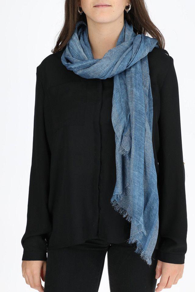 Pañuelo Liso a rayas Lurex Azul Humana-2