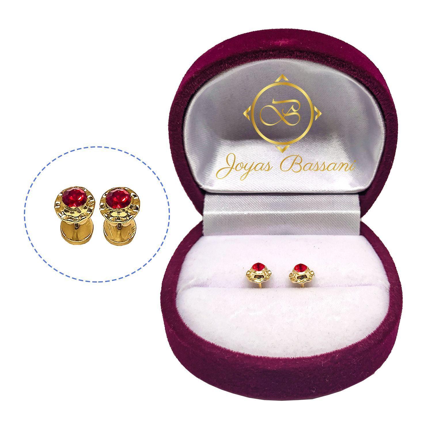 Aros Bebe Abridor Circón Rojo Lamina Oro 20k Joyas Bassani-2