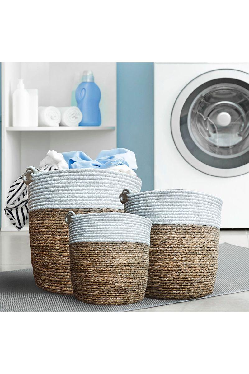 Set 3 Cestos de Fibra Natural con Mangos Café-5