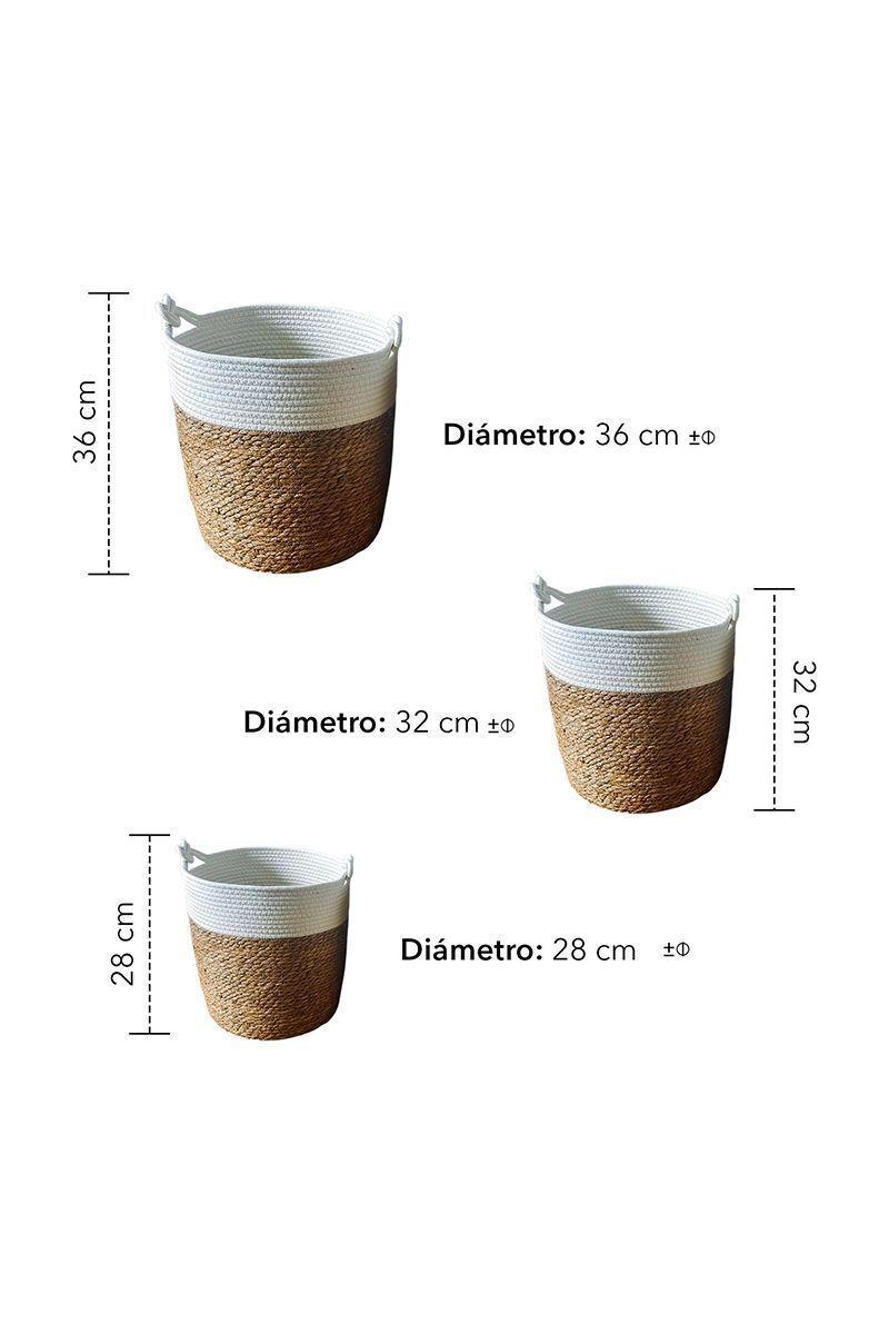 Set 3 Cestos de Fibra Natural con Mangos Café-2