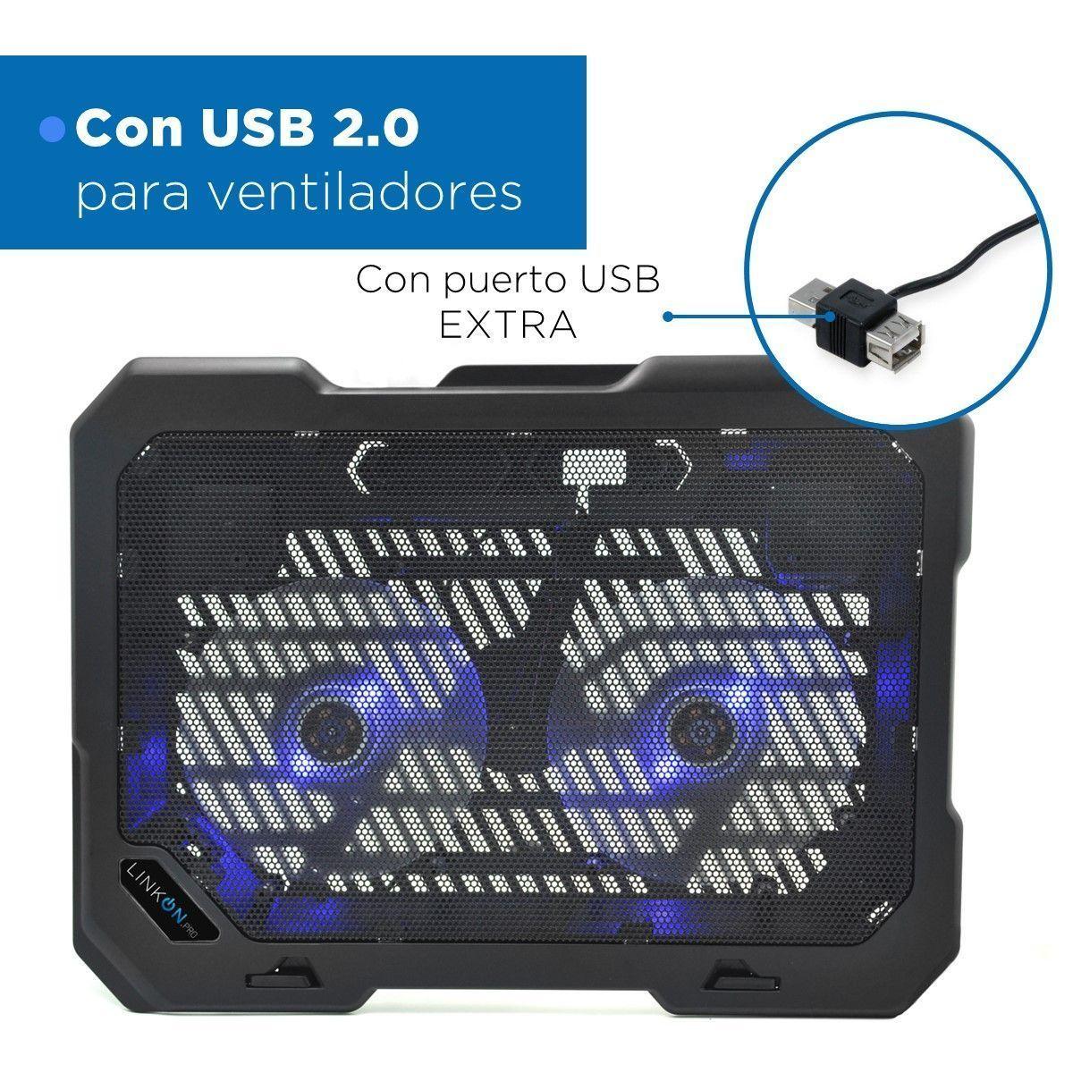 Base Ventilador Notebook Cooler 2 Ventiladores Enfriador Notebook Lcd Luz RGB-2