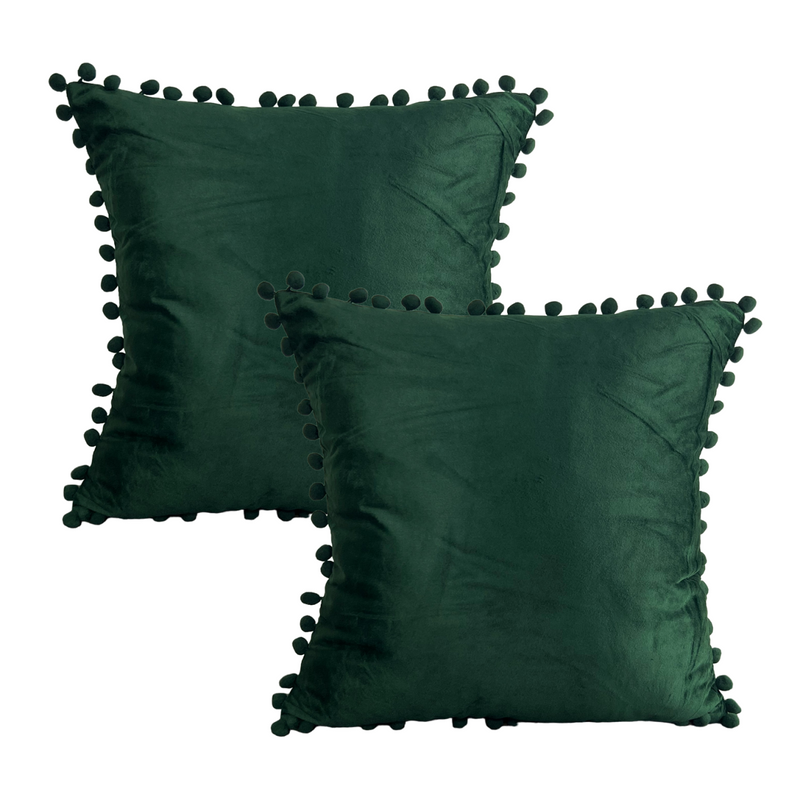 Pack 2 Fundas Para Cojín Terciopelo Con Pompones-0