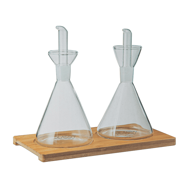 Set 2 Alcuza Vidrio Bandeja Soporte Bamboo 250ml Glaso-0
