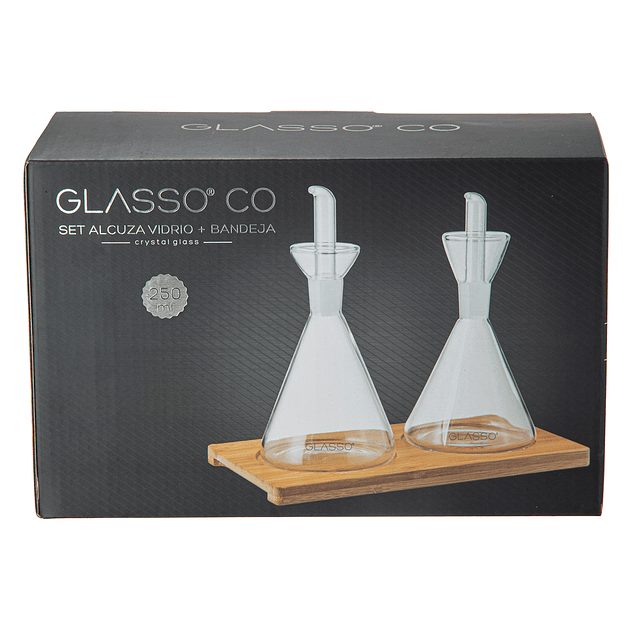 Set 2 Alcuza Vidrio Bandeja Soporte Bamboo 250ml Glaso-1