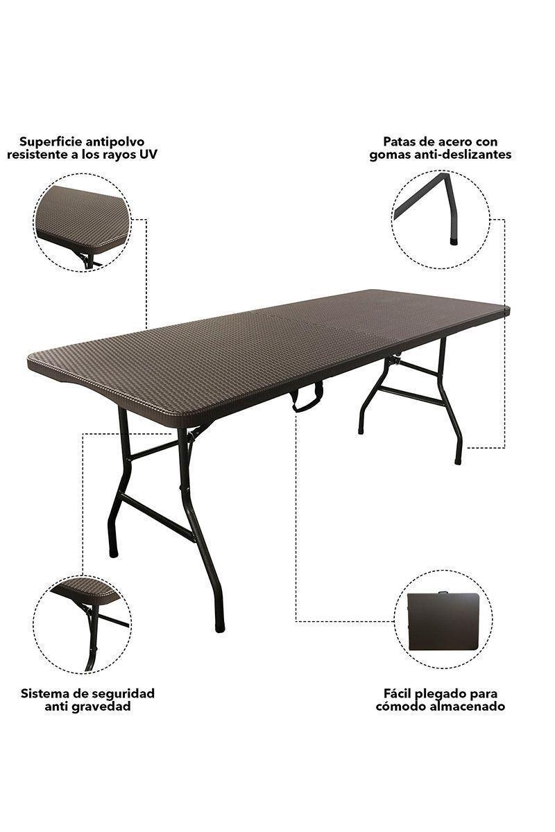 Mesa Plegable Tipo Maleta Ratán 74 X 74 X 180 cm-3