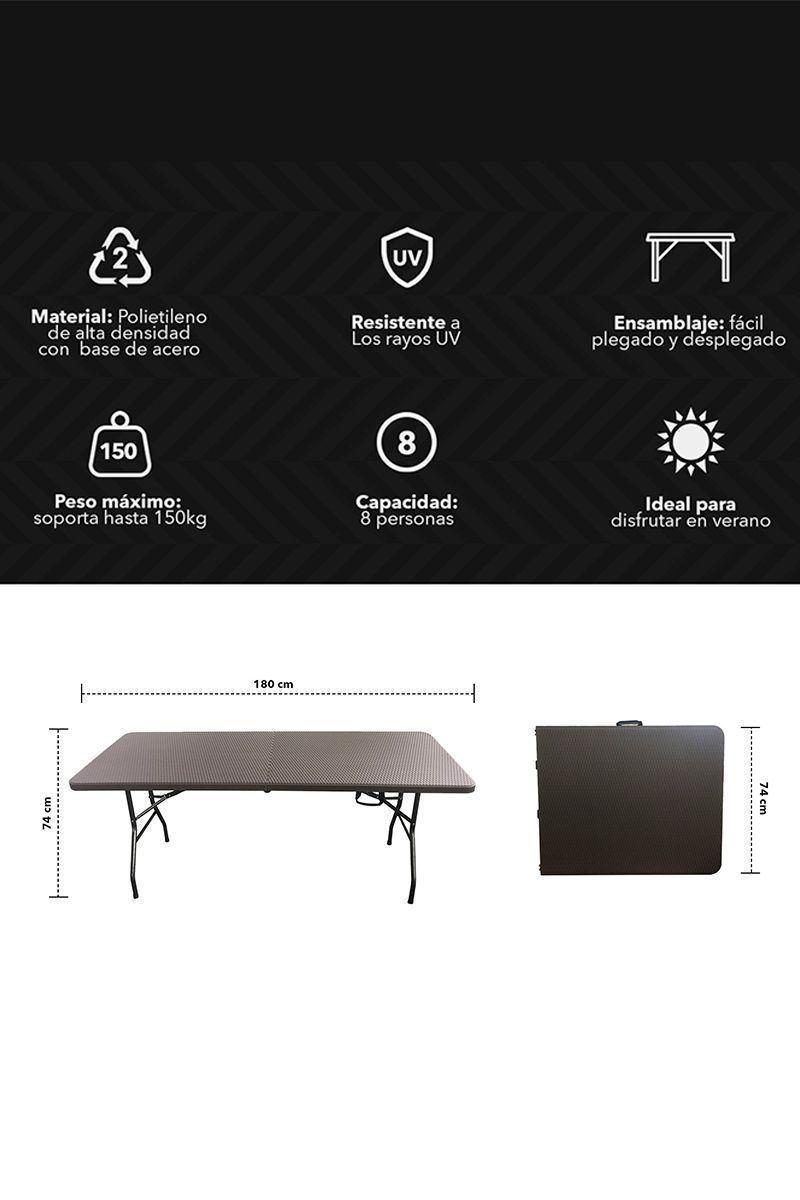 Mesa Plegable Tipo Maleta Ratán 74 X 74 X 180 cm-2