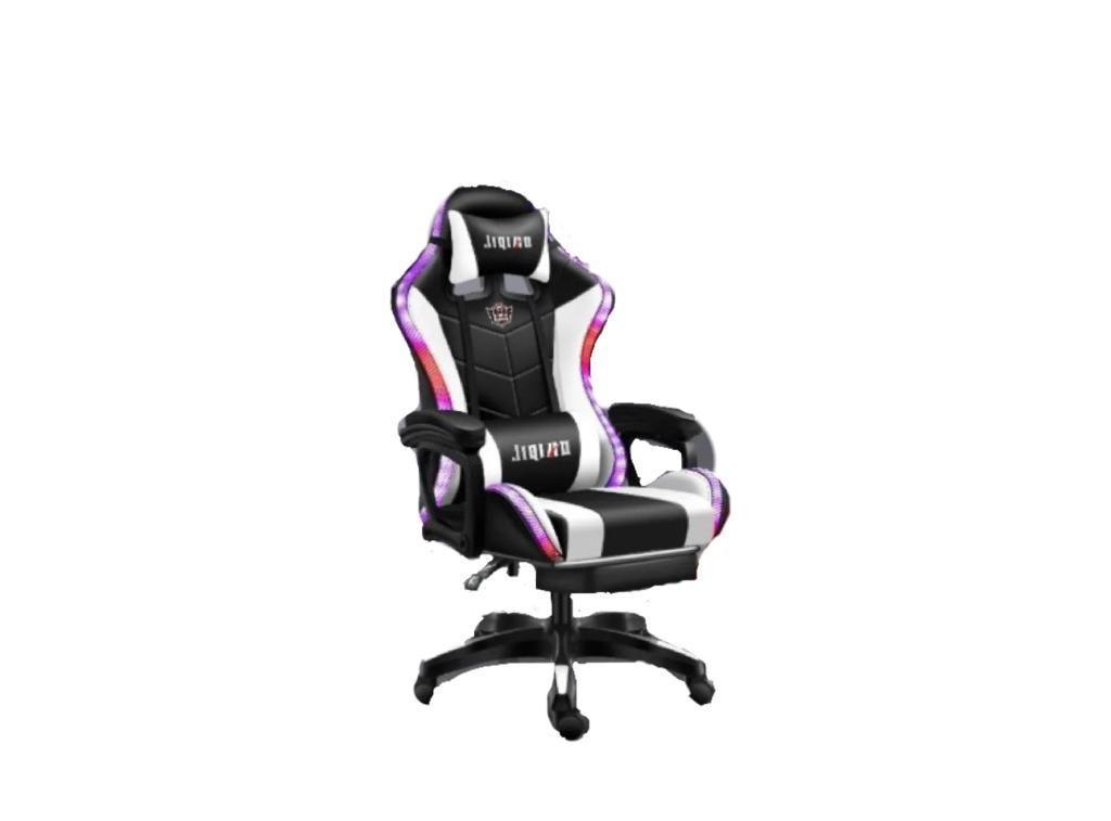 Silla Gamer Blanca, LuzLed Rgb, Parlante Bluetooth, Repoza Pies-0