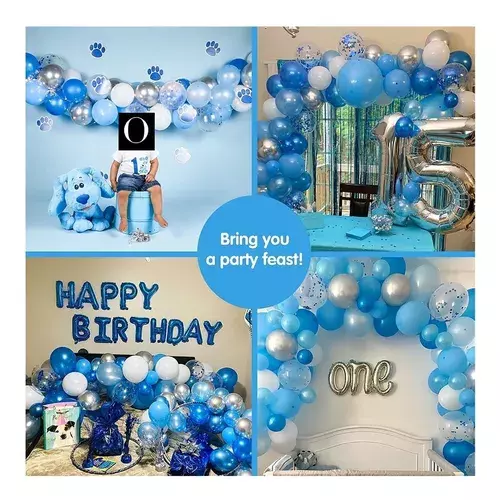 Pack Globos Cumpleaños Globos Cumpleaños + Cortina Metalica Azul Claro 100936 y 101071-4