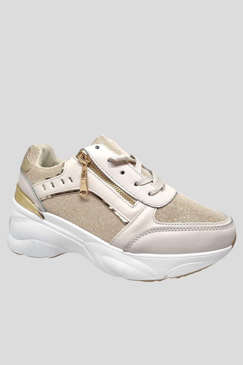 Zapatilla casual dama Beige Brillos-0