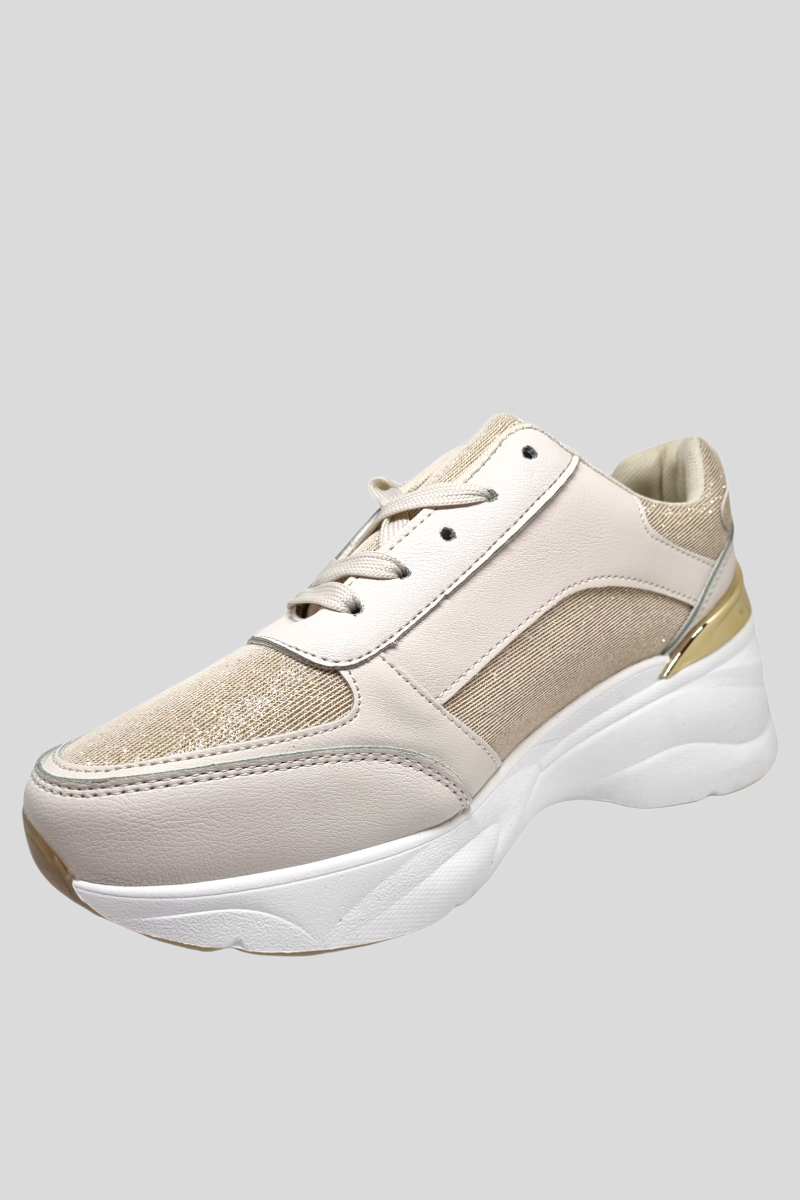 Zapatilla casual dama Beige Brillos-1