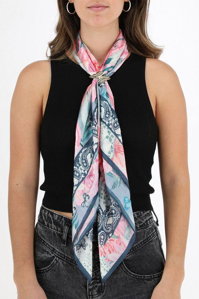 Pañuelo Bandana Estampada Negro Y Blanco Black Nitro Rombos + Anillo Metálico Plateado Hojas Humana-2