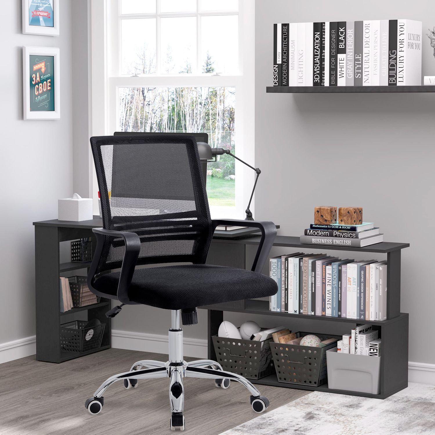 Silla de Oficina de Malla con Reposa Brazos Negro-1