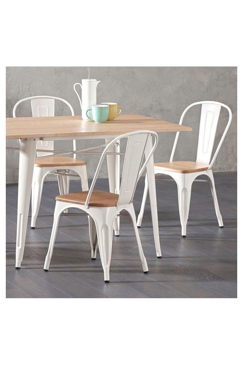 Pack 5 Silla Tolix Vintage con Asiento de Madera Blanco-1