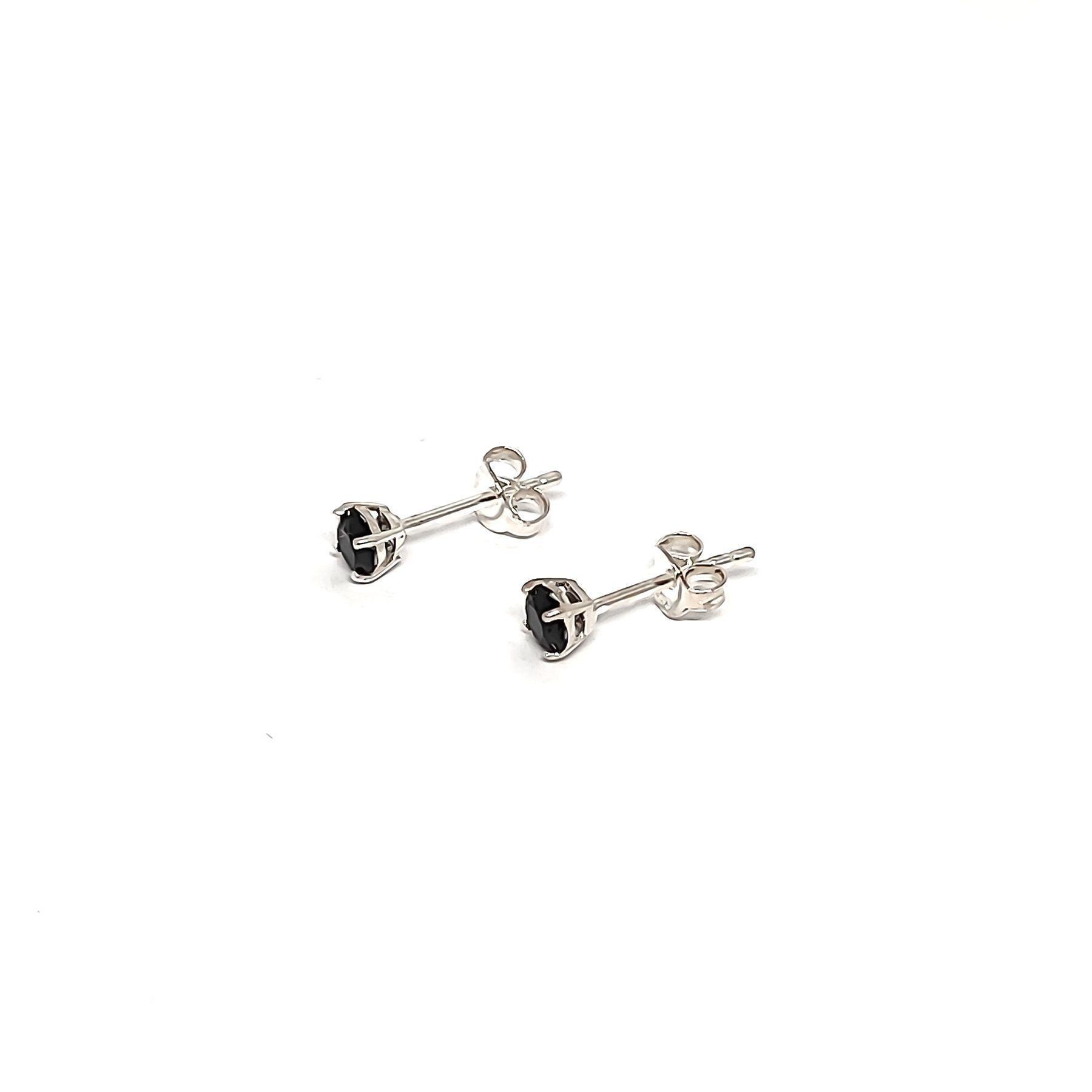 Aros Circón Negro 4mm Plata Fina 925-0