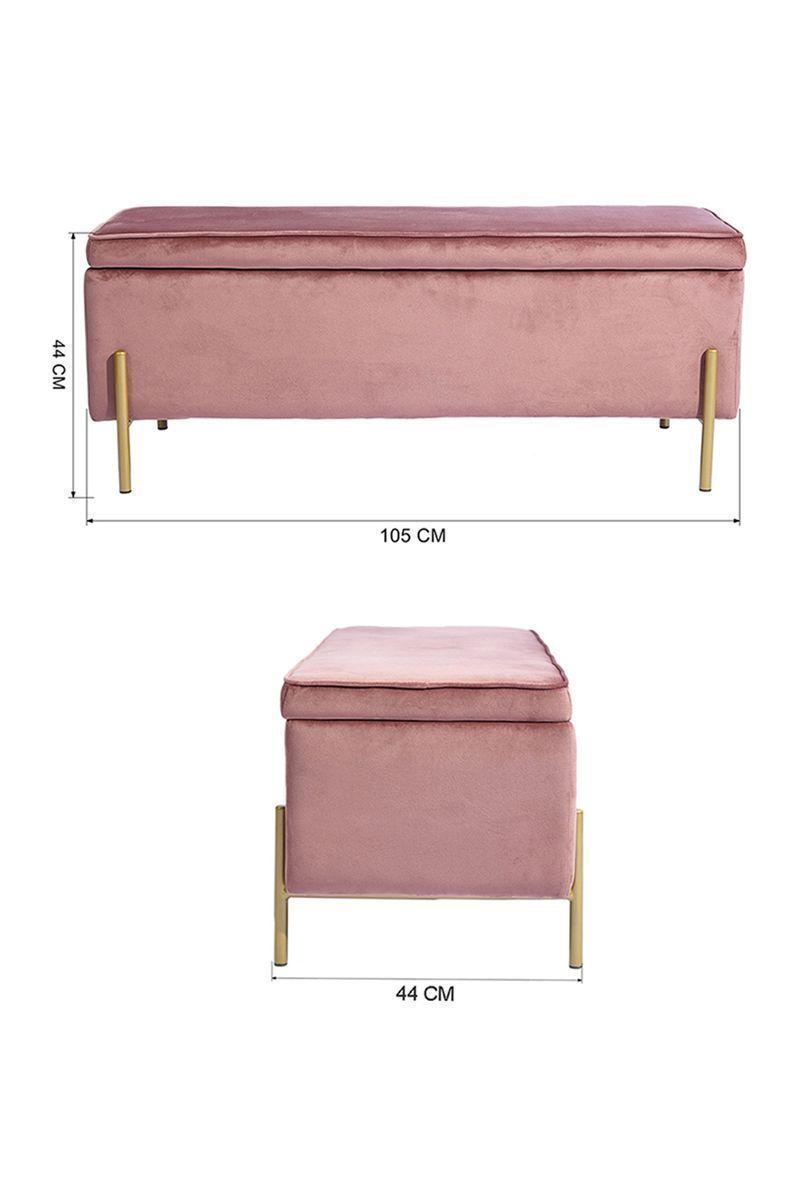 Banqueta Baúl Terciopelo Tudor Rosa-2