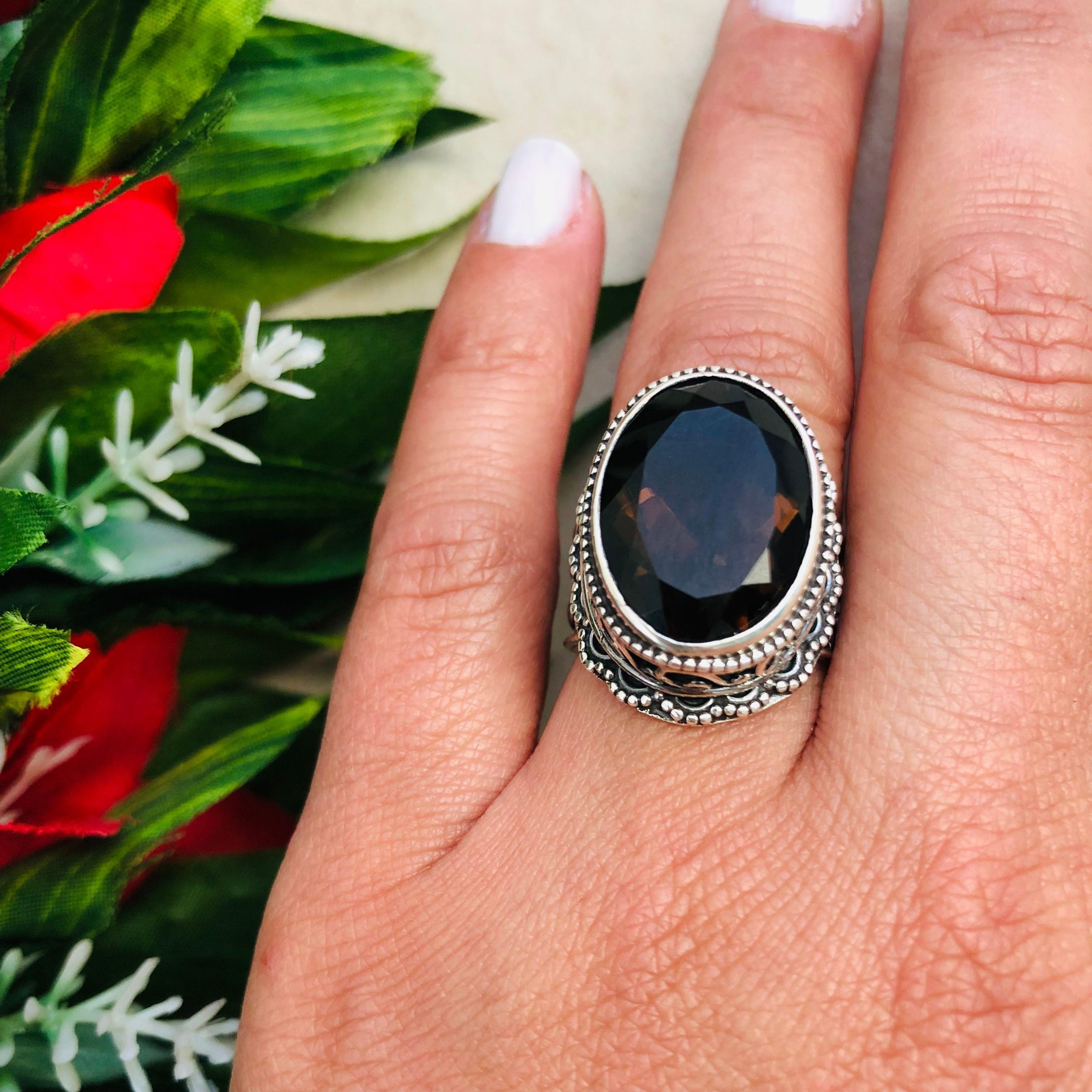 Anillo Topacio Fumé en Plata -3