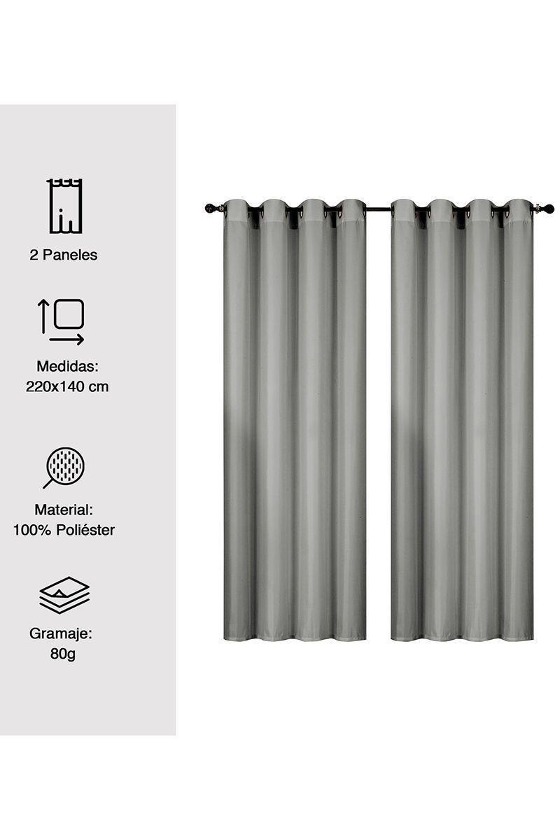 Pack 2 Cortinas de Tela con Ojales 140x220 cm Gris-2