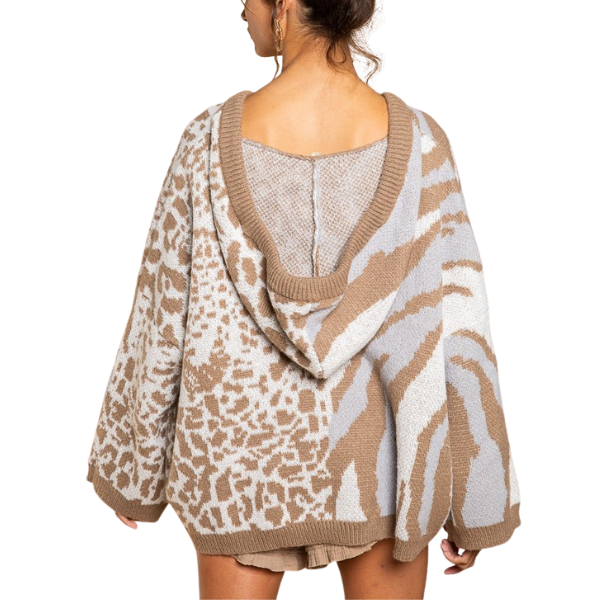 Chaleco Dana Tipo Oversize con Capucha, Animal Print-1