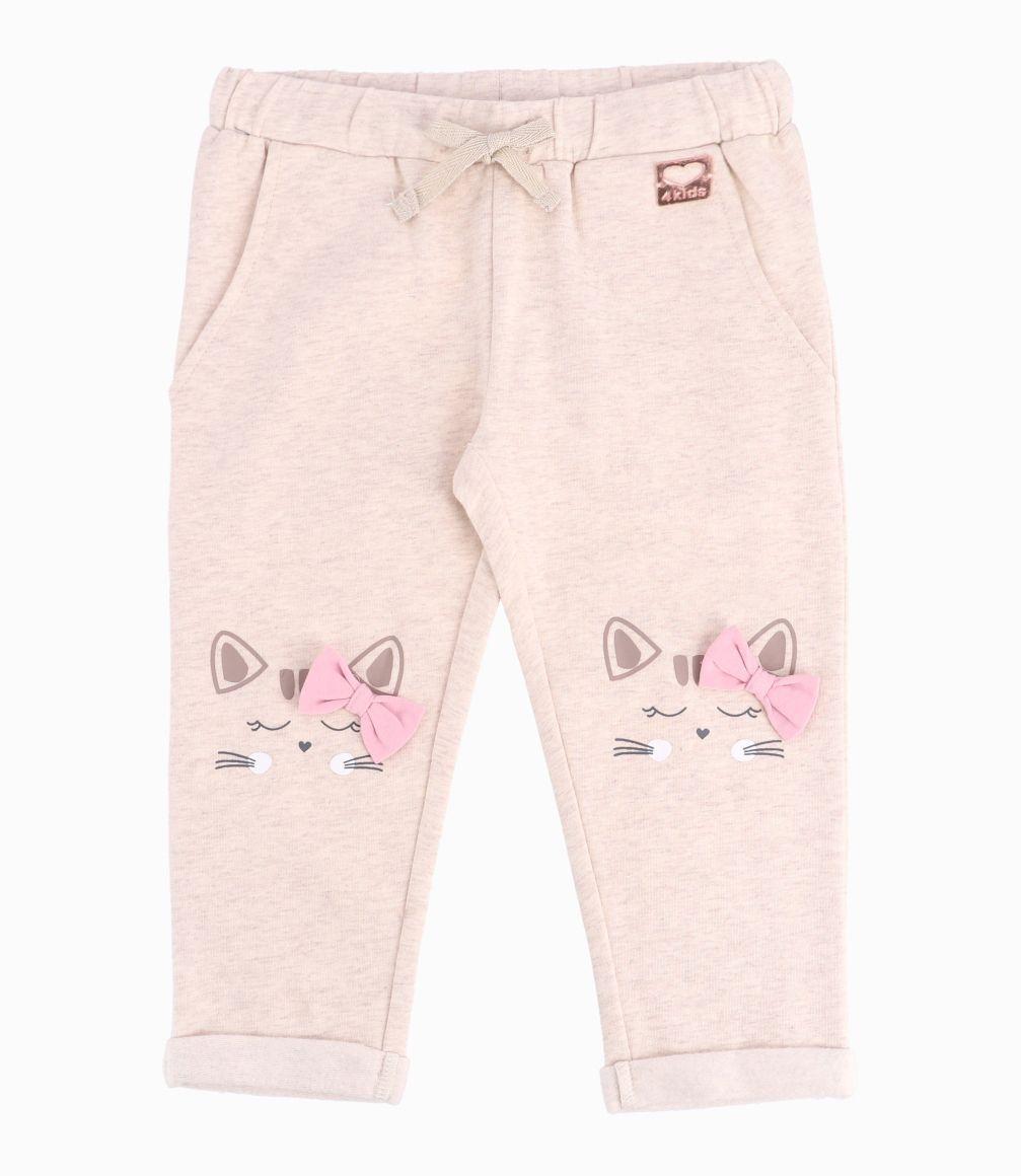 Pantalón Buzo Bebé Niña Con Gatito Beige-0