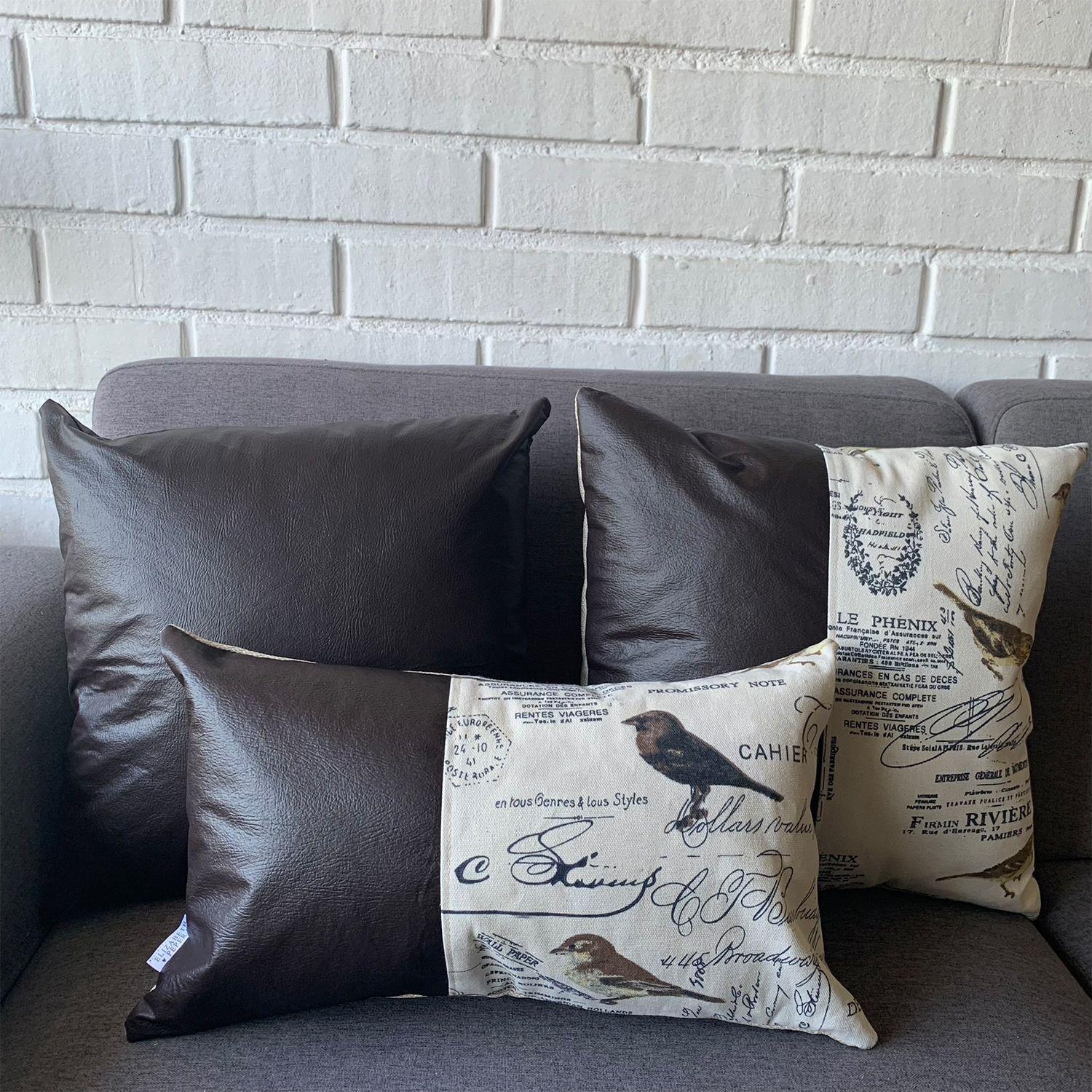 Cojin Decorativo EcoCuero Aves Cafe 50x50 Relleno-1